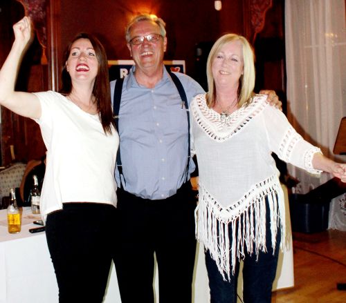 Moments after Global News declared him elected, Lanark-Frontenac-Kingston MPP Randy Hillier celebrated with wife Jane and daughter Chelsea at the Grand Hotel in Carleton Place Thursday night. Photo/Craig Bakay